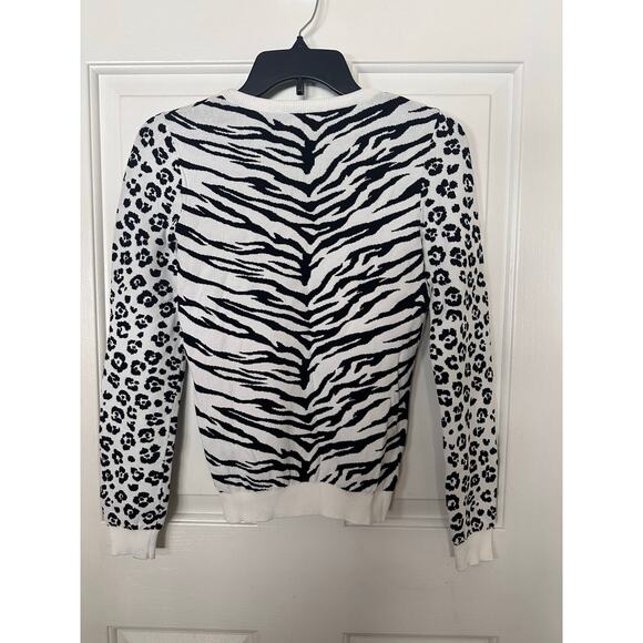 Moschino Sweater Small White/Black Cheap and Chic Zebra Print V-Neck Pullover - Picture 6 of 6